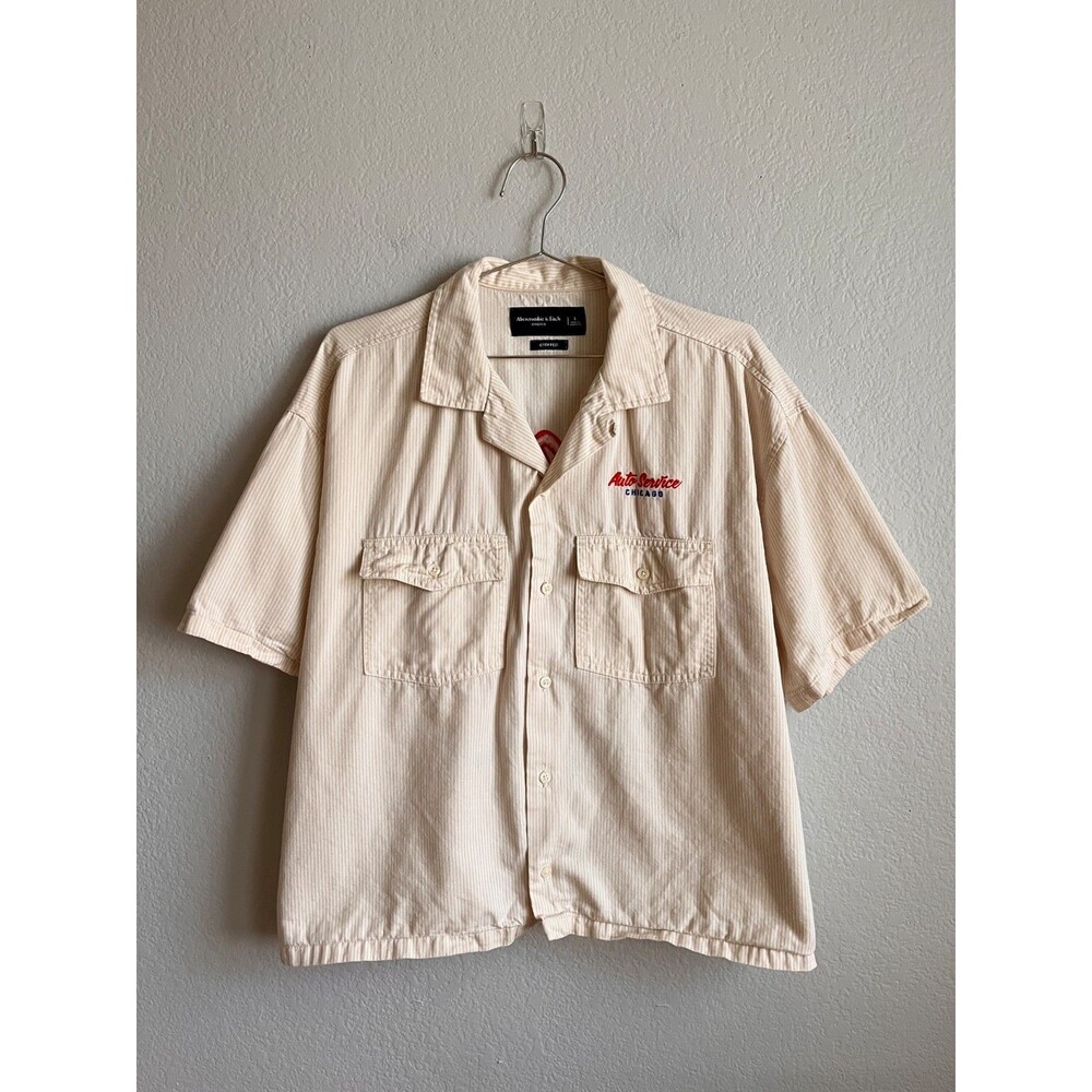 Abercrombie & Fitch Short-Sleeve Cropped Workwear Button-Up Shirt Size LARGE